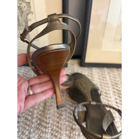 Womens COLE HAAN Green Leather Slides Slingback Heels Sandals Size 7 B - Picture 6 of 7